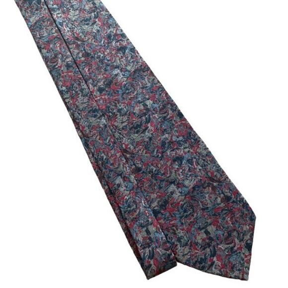 Vintage Christian Dior Monsieur Silk Tie Grey Red Blue Abstract Florals Necktie - Picture 3 of 8